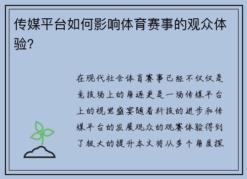 传媒平台如何影响体育赛事的观众体验？